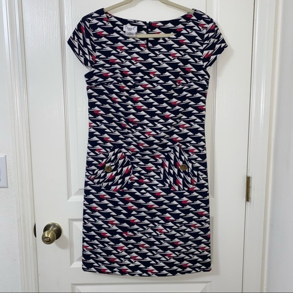Maggy L dress size 4 navy white‎ & hot pink